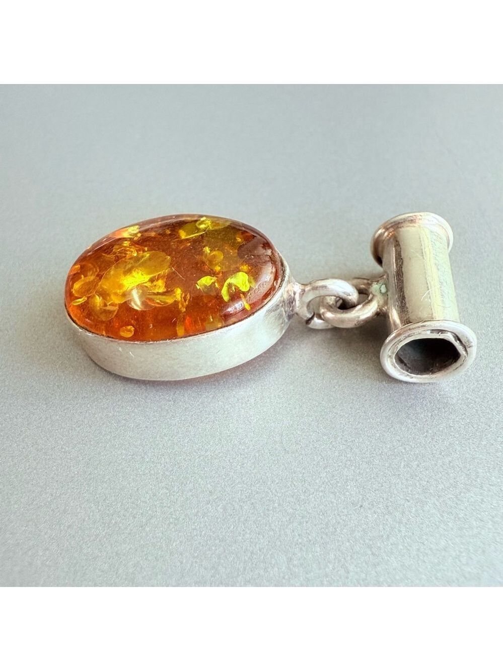 925 Sterling Silver 4.3 CT Baltic Honey Amber Slide 1.25" Pendant - Picture 2 of 7